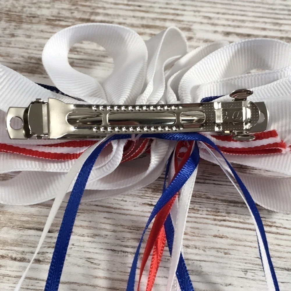 Patriotic Flag Ribbon Hair Bow Barrettes Set of 2 (4th of July)